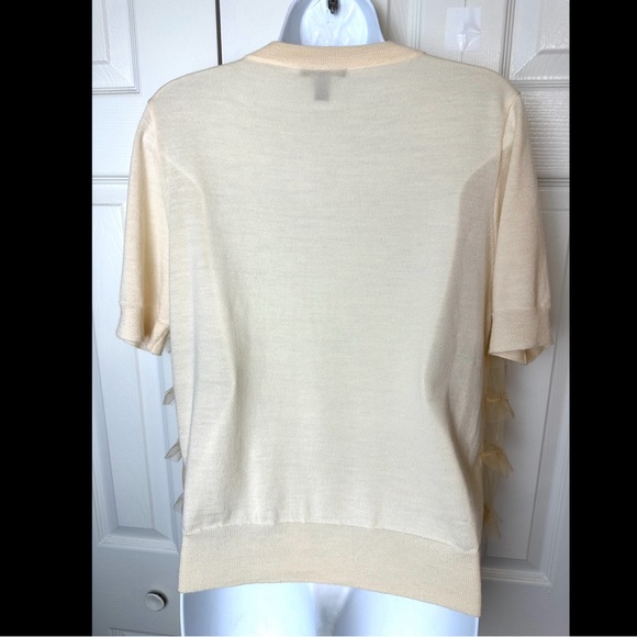 New J.CREW 100% Merino Wool Ruffle Tulle Front Sweater Ivory Cream Knit Workwear - Picture 8 of 12